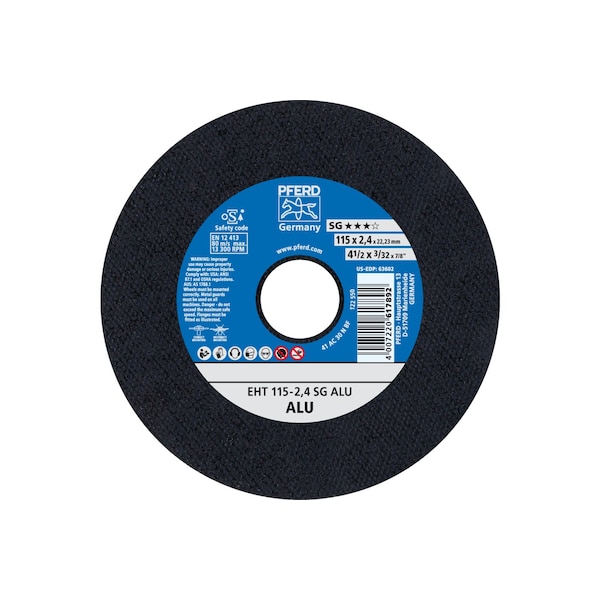 Pferd Abrasive Cut-Off Wheel, Type 1, 4-1/2 in Dia, 3/32 in Thick, 7/8 in Arbor Hole Size, 30 Grit 63602 - main